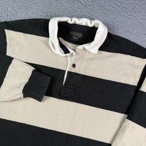 C.C. Filson Rugby Polo Shirt Mens L Black Beige Striped Heavyweight Jersey